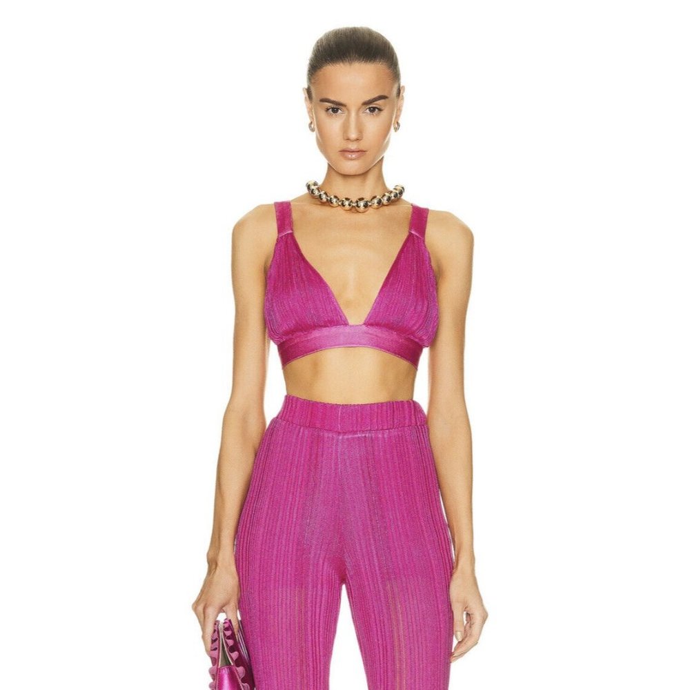Raisa Vanessa Knit V Neck Top Fuchsia Pink Crop - Picture 2 of 4